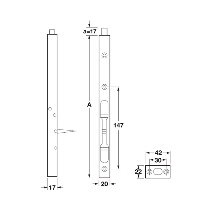 Kích thước Chốt cửa âm Hafele DIY 489.71.450