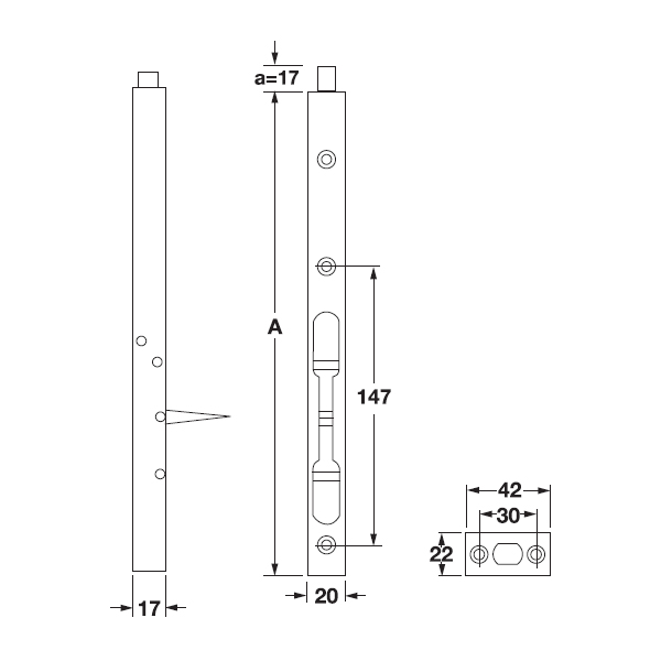 Kích thước Chốt âm 200mm Hafele 911.62.182