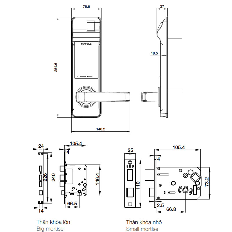 Kích thước KHÓA ĐIỆN TỬ HAFELE EL7700 - TCS