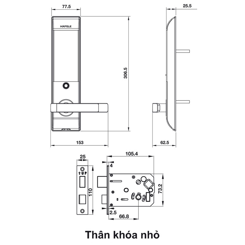 Kích thước KHÓA ĐIỆN TỬ HAFELE EL7500-TC 912.05.682