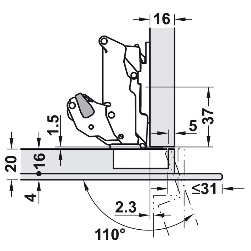 Kích thước Bản lề Blum 71T7500N 342.44.500