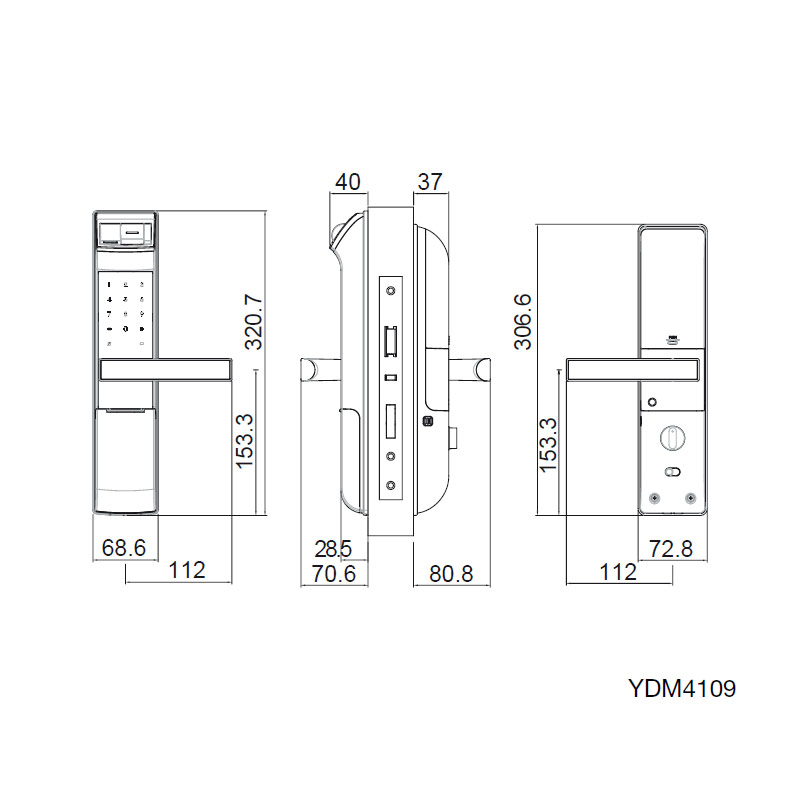 Kich thuoc khóa điện tử Yale YDM4109A gold