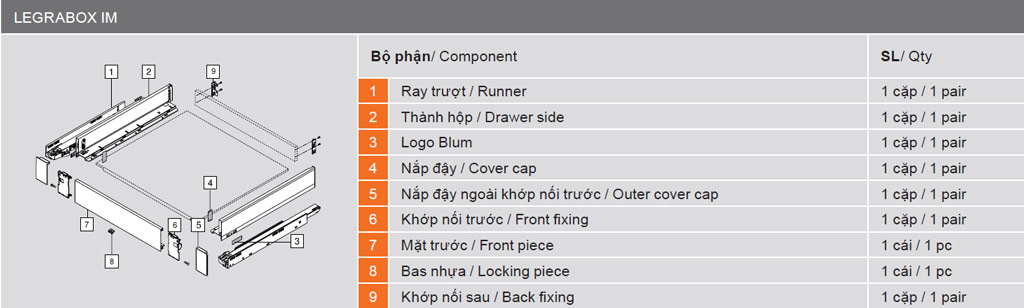 RAY HỘP BLUM LEGRABOX INNER IM