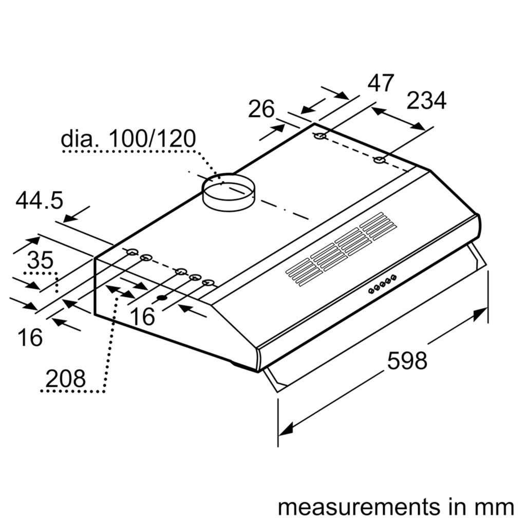 Kích thước Máy hút mùi Bosch DHU635HB