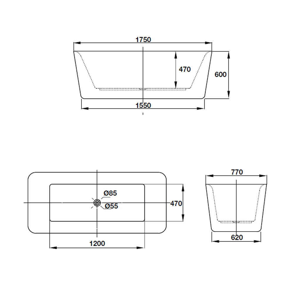 KÍch thước Bồn tắm Hafele 1750 REGAL 588.55.670