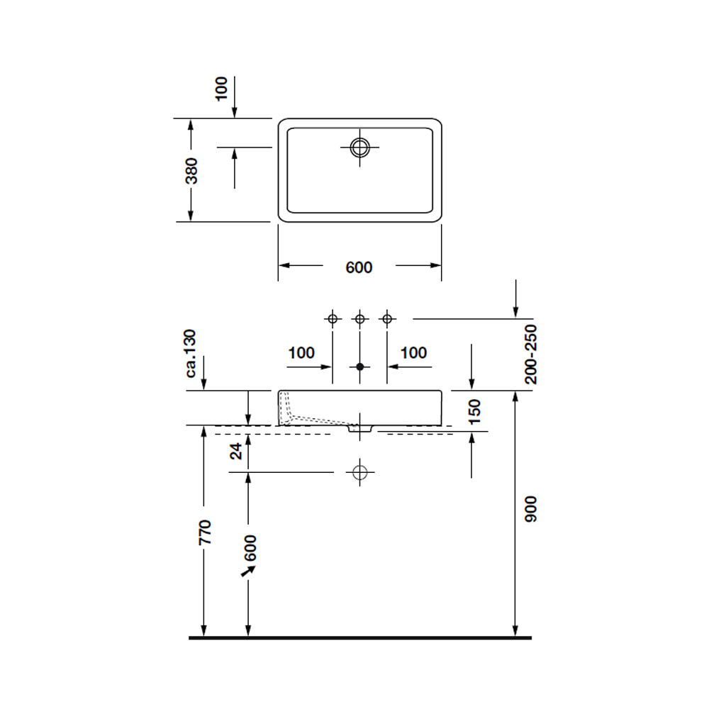 CHẬU LAVABO DURAVIT VERO 588.45.022 CHỮ NHẬT 0455600000