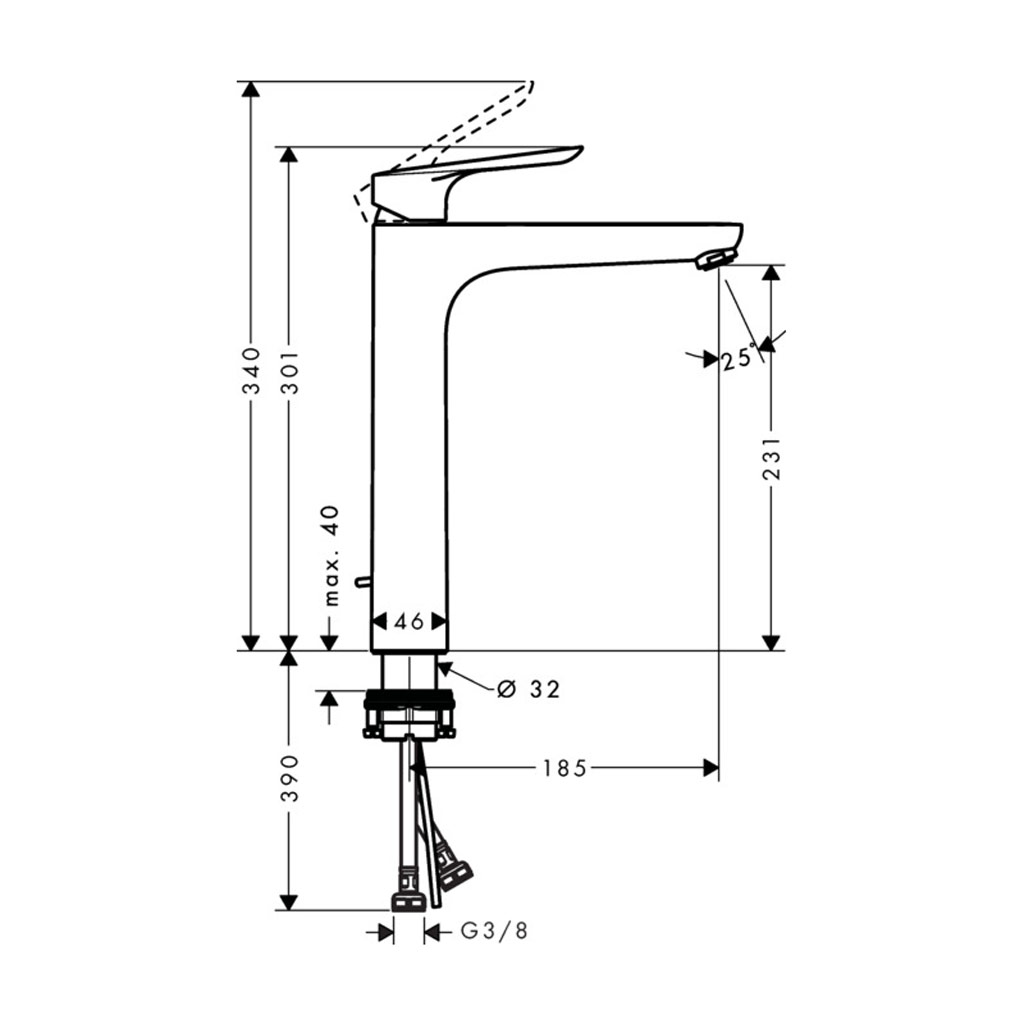 kich thuoc voi lavabo Hansgrohe Focus E 589.52.429