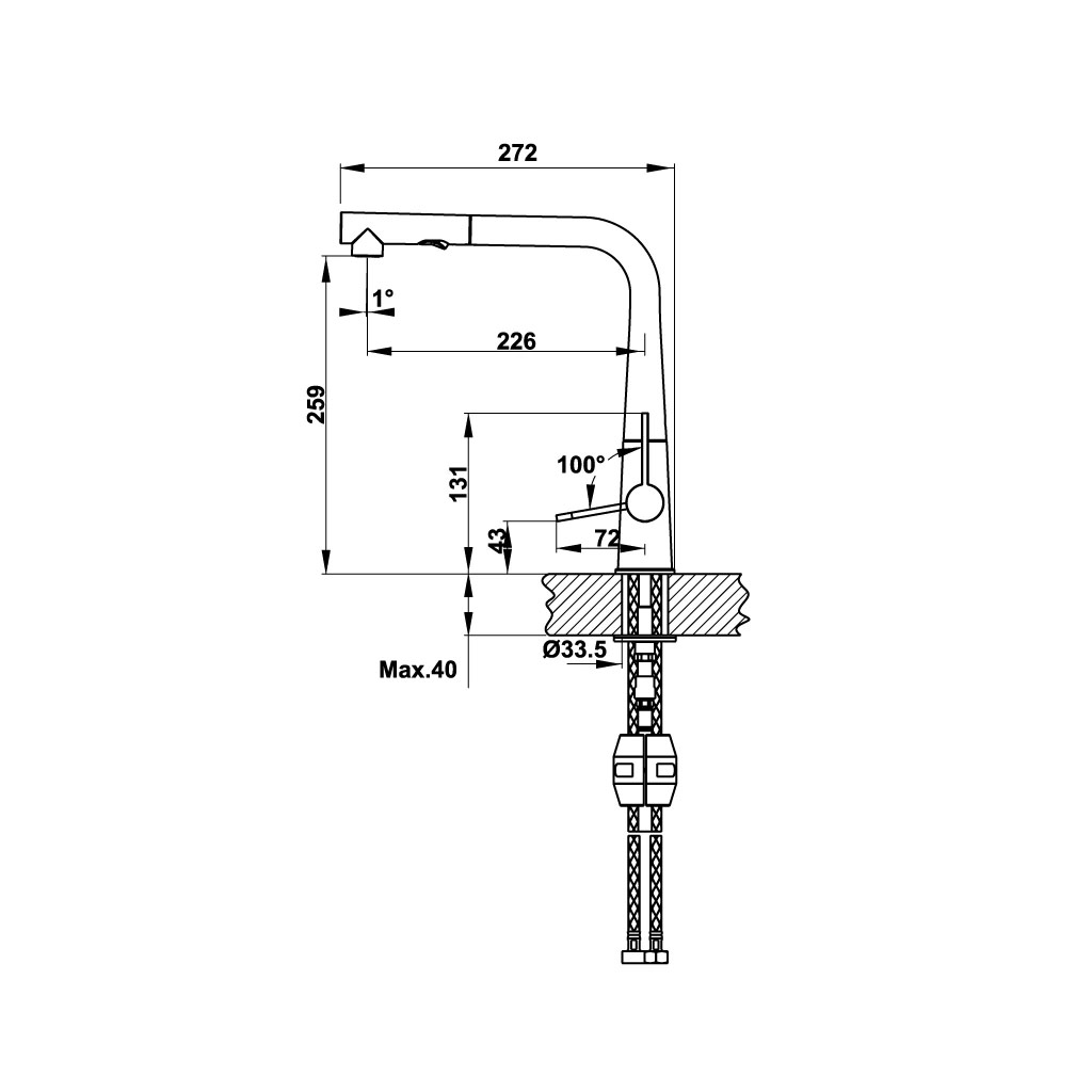 KÍch thước Vòi bếp Hafele Hydros HT20-CH1F187 570.82.200