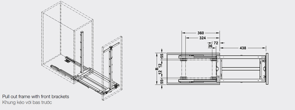 Kích thước Kích thước BỘ RỔ KÉO KESSEBOHMER JUNIOR III