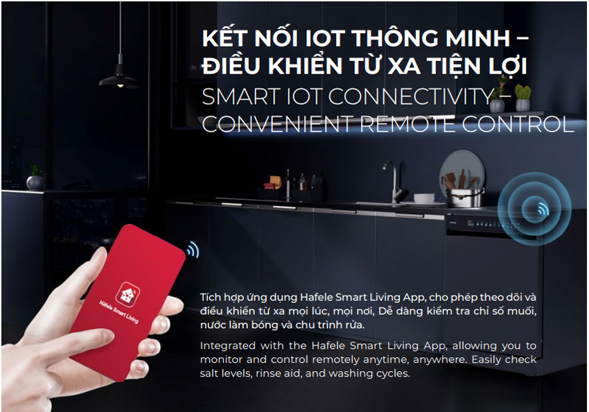 máy rửa bát hafele kết nối điện thoại