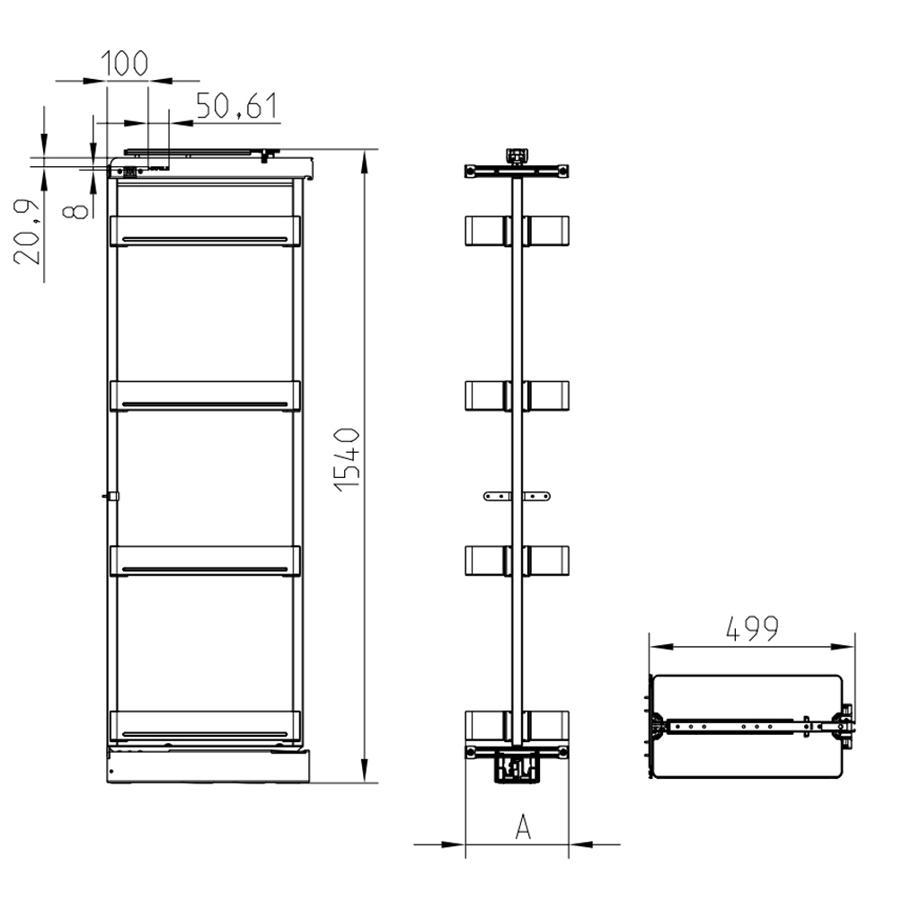 Tủ kho cánh kéo Hafele Utensio Plus H2 400mm 504.68.390
